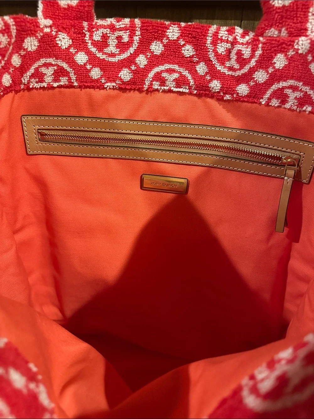 Tory Burch Red and White Logo Terry Tote